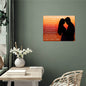 "High gloss metal art print of a couple on the beach at sunset with the iconic song lyrics from George Strait, "You'll always be the miracle that makes my life complete. As long as there's a breath in me I'll make yours just as sweet. As we look into the future it's as far as we can see. So let's make each tomorrow the best that it can be. I cross my heart and promise to give all I've got to give to make all your dreams come true. In all the world you'll never find a love as true as mine"