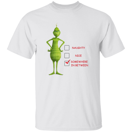 Christmas Cotton T-Shirt with Grinch "Naughty, Nice" Design