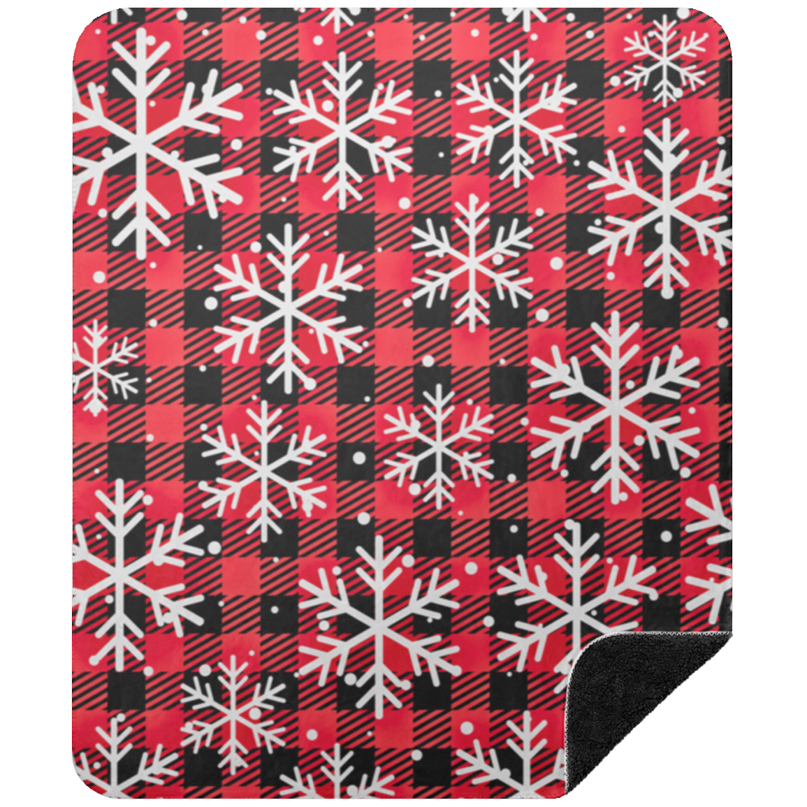 Christmas Plaid Snowflakes Premium Black Sherpa Blanket 50x60