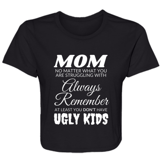 Mom No Matter What Ladies' Flowy Cropped Black Tee - Ragtag Gifts