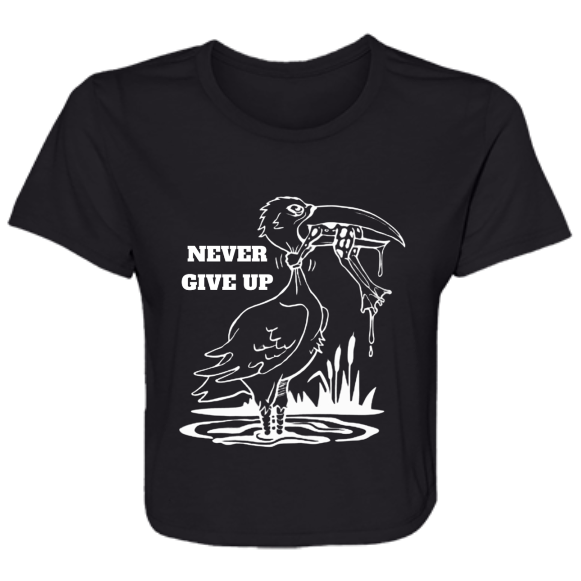 Never Give Up Ladies' Flowy Cropped Tee