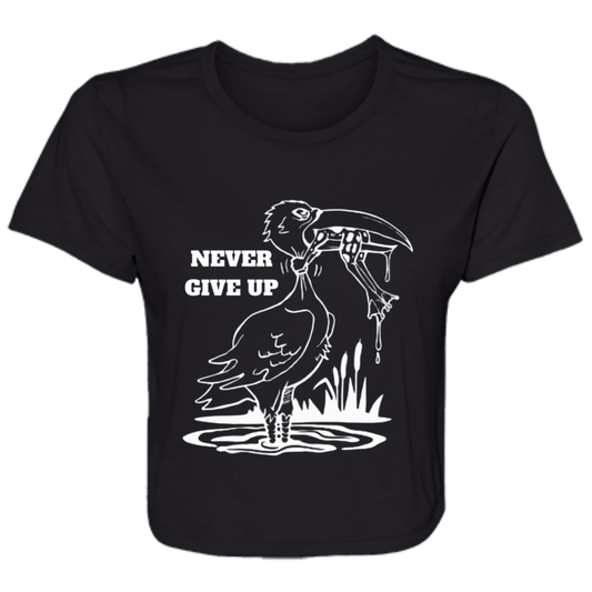 Never Give Up Ladies' Flowy Cropped Tee