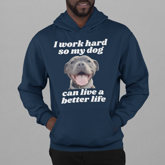 Pullover Hoodie With Funny Design, "I Work Hard" Dog