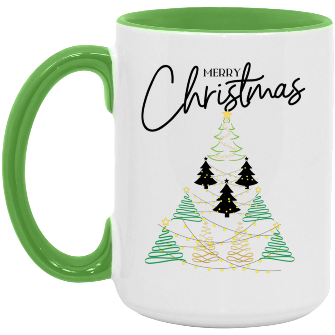 15oz green accent ceramic mug with a Christmas tree design and "Merry Christmas" text, great for holiday gifting