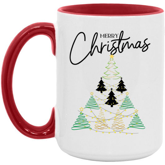 15oz red accent ceramic mug with a Christmas tree design and "Merry Christmas" text, great for holiday gifting