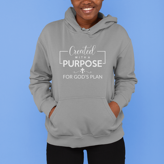 Pullover Hoodie With Faith Design, "Created With Purpose"