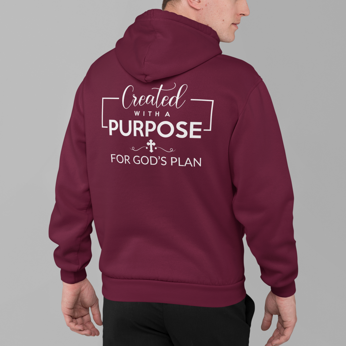 Full Zip Hoodie With Faith Design, "Created With Purpose"