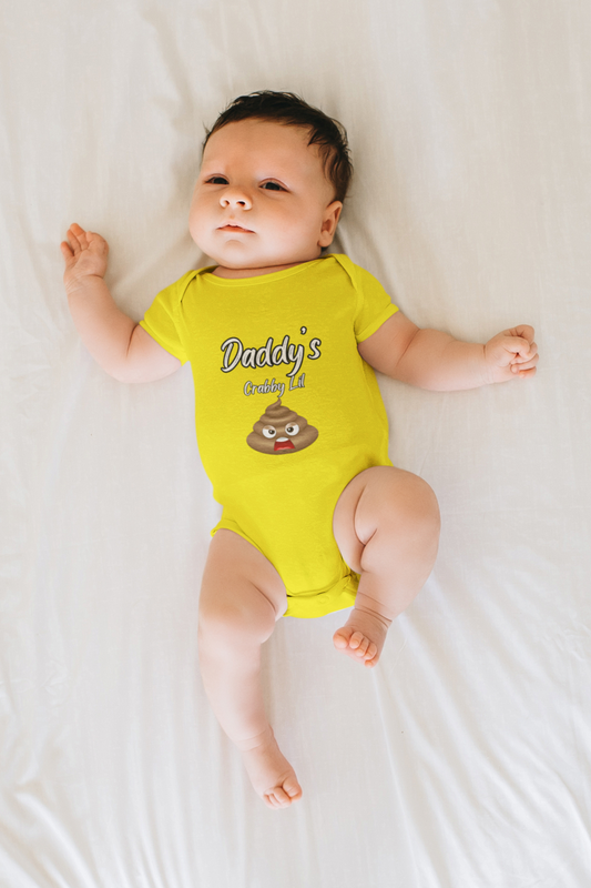 Infant Jersey Onesie With Funny Design, "Daddy's Crabby Lil Emoji"