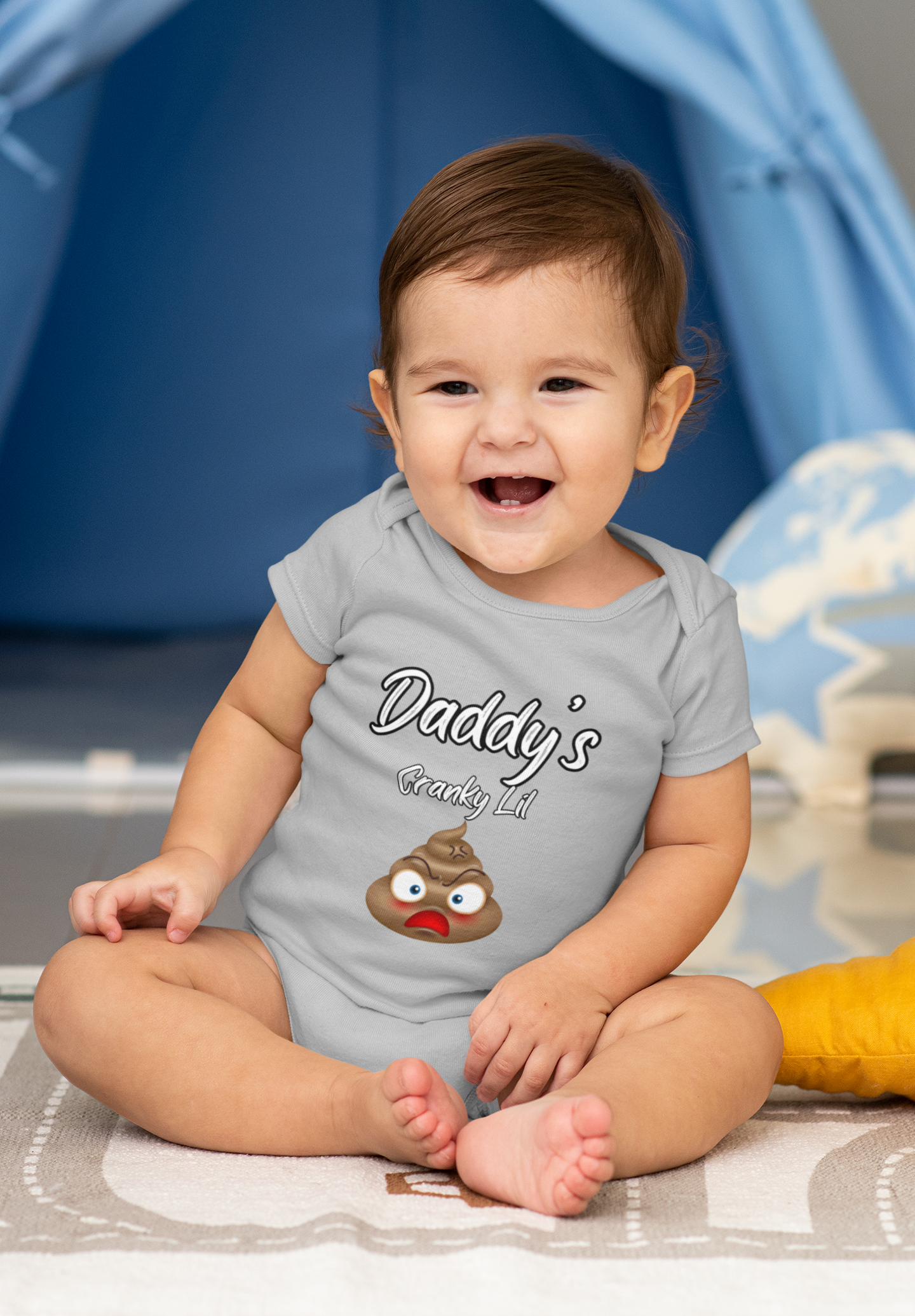 Infant Jersey Onesie With Funny Design, "Daddy's Cranky Lil Emoji"