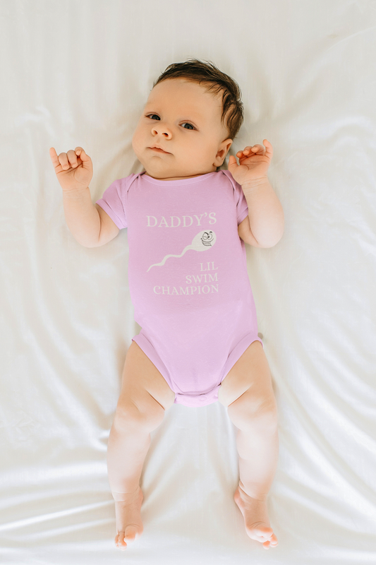 Infant Jersey Onesie With Funny Design, "Daddy's Swim Champion"