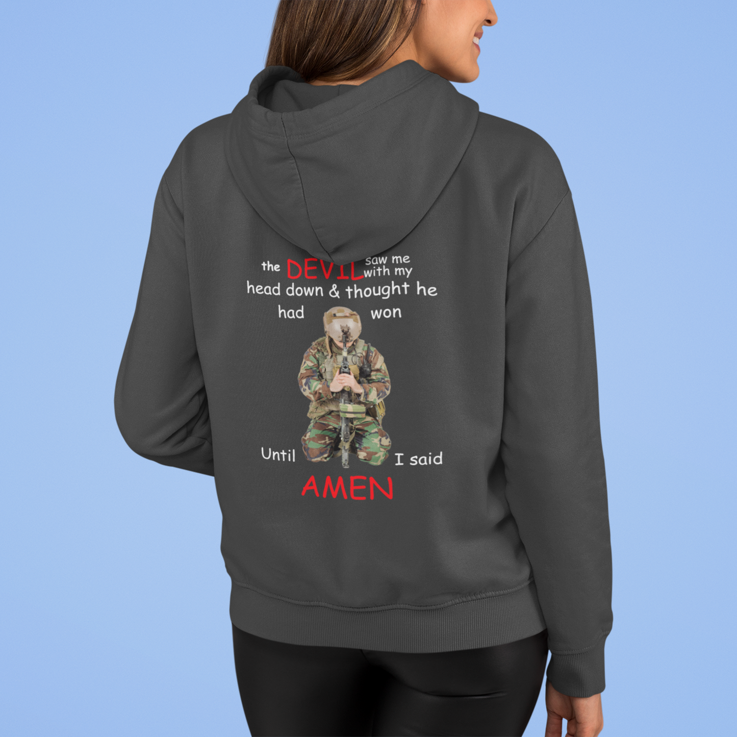 Full Zip Hoodie With a Patriotic Design, "Devil Saw My Head Down"