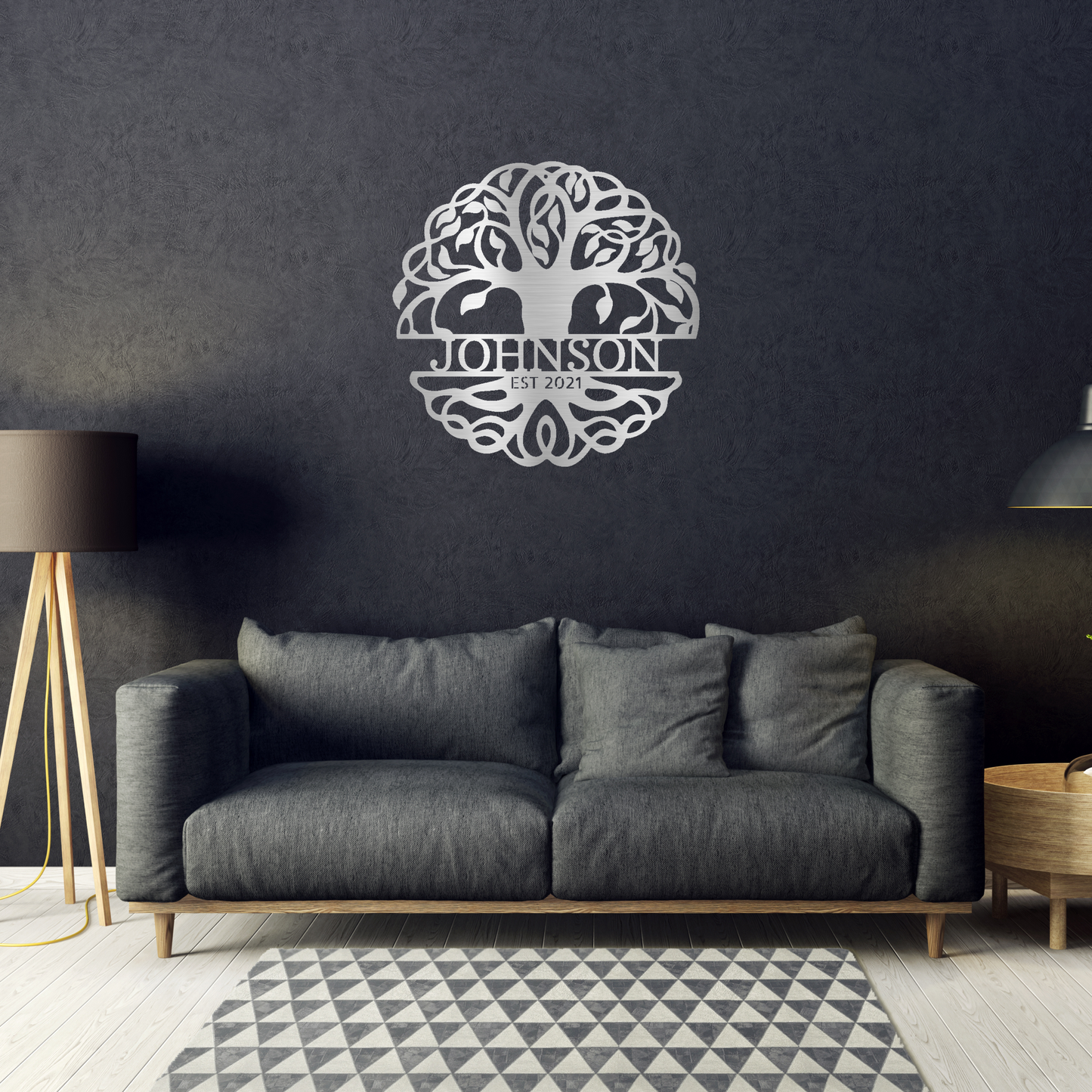 Custom Made Metal Signs Fancy Tree of Life Monogram