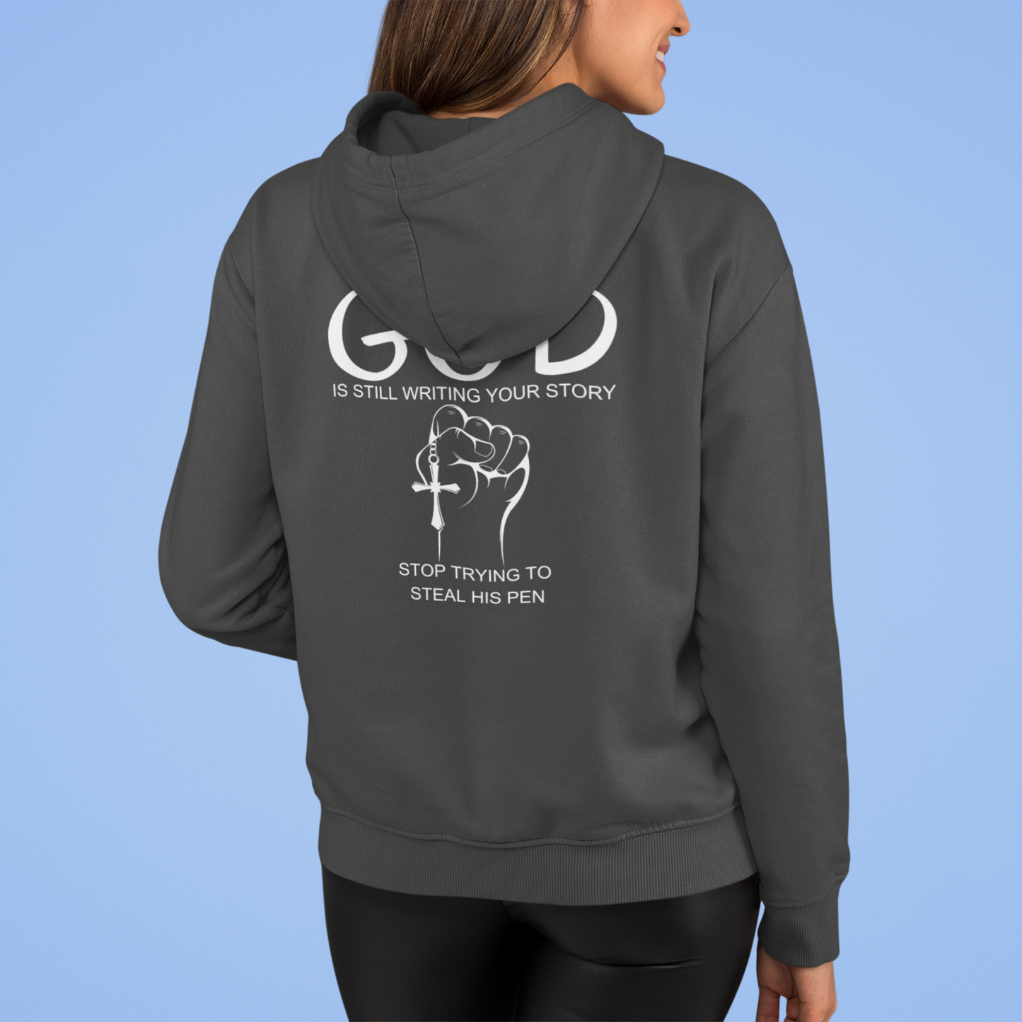 Full Zip Hoodie With Faith Design, "God Is Writing Your Story"