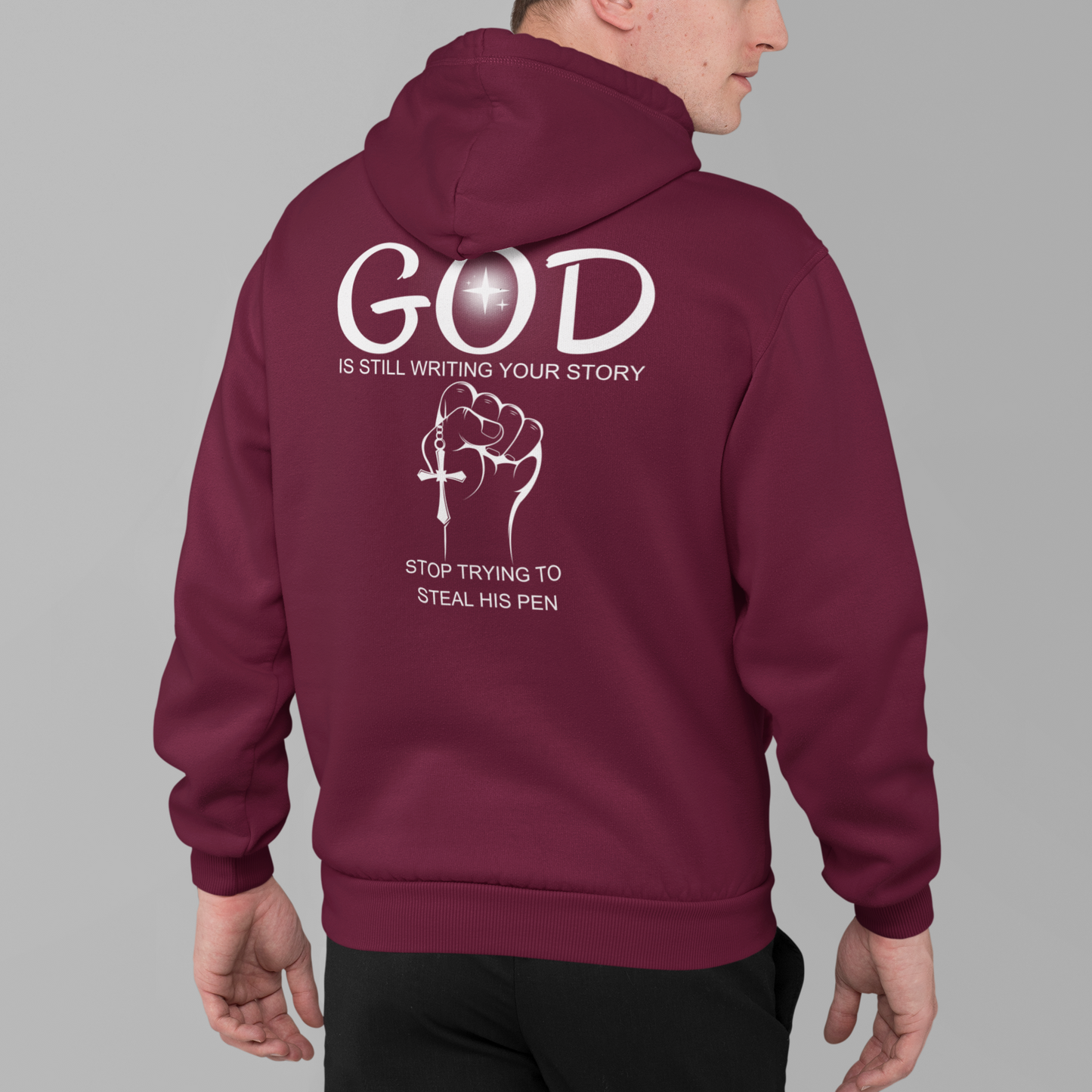 Full Zip Hoodie With Faith Design, "God Is Writing Your Story"