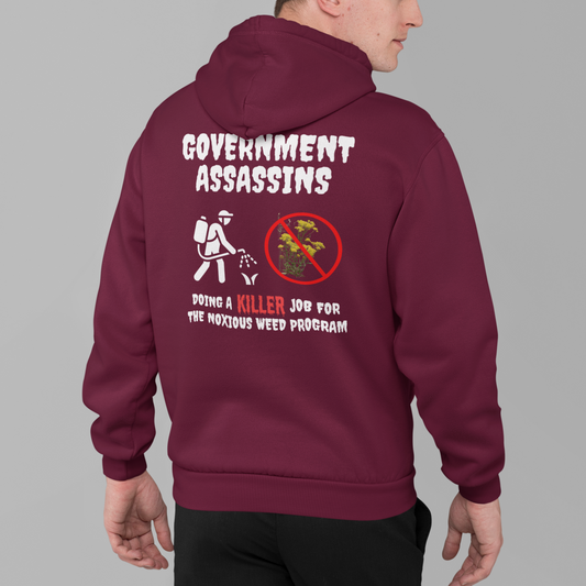 Full Zip Hoodie With Funny Design, "Government Assassins"