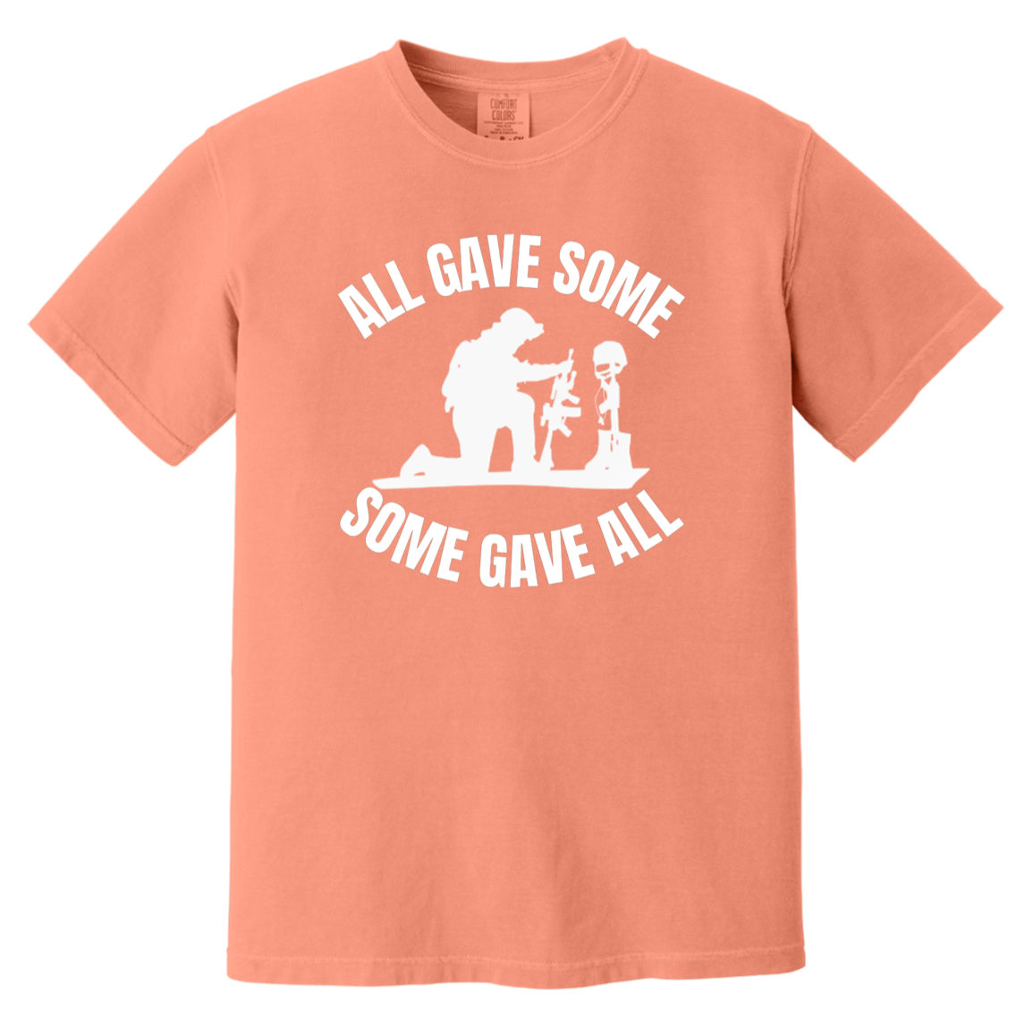 Terracotta Heavyweight Garment-Dyed T-shirt featuring the quote 'All gave some, some gave all,' displayed without a background, showcasing a comfortable fit and soft fabric, ideal for casual wear or as a thoughtful gift.