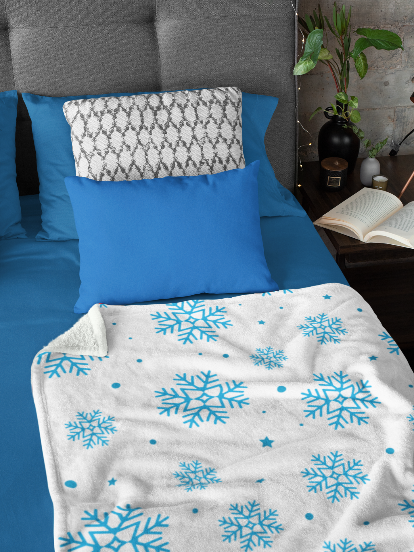 Christmas Blue Snowflake Premium Sherpa Blanket 50x60