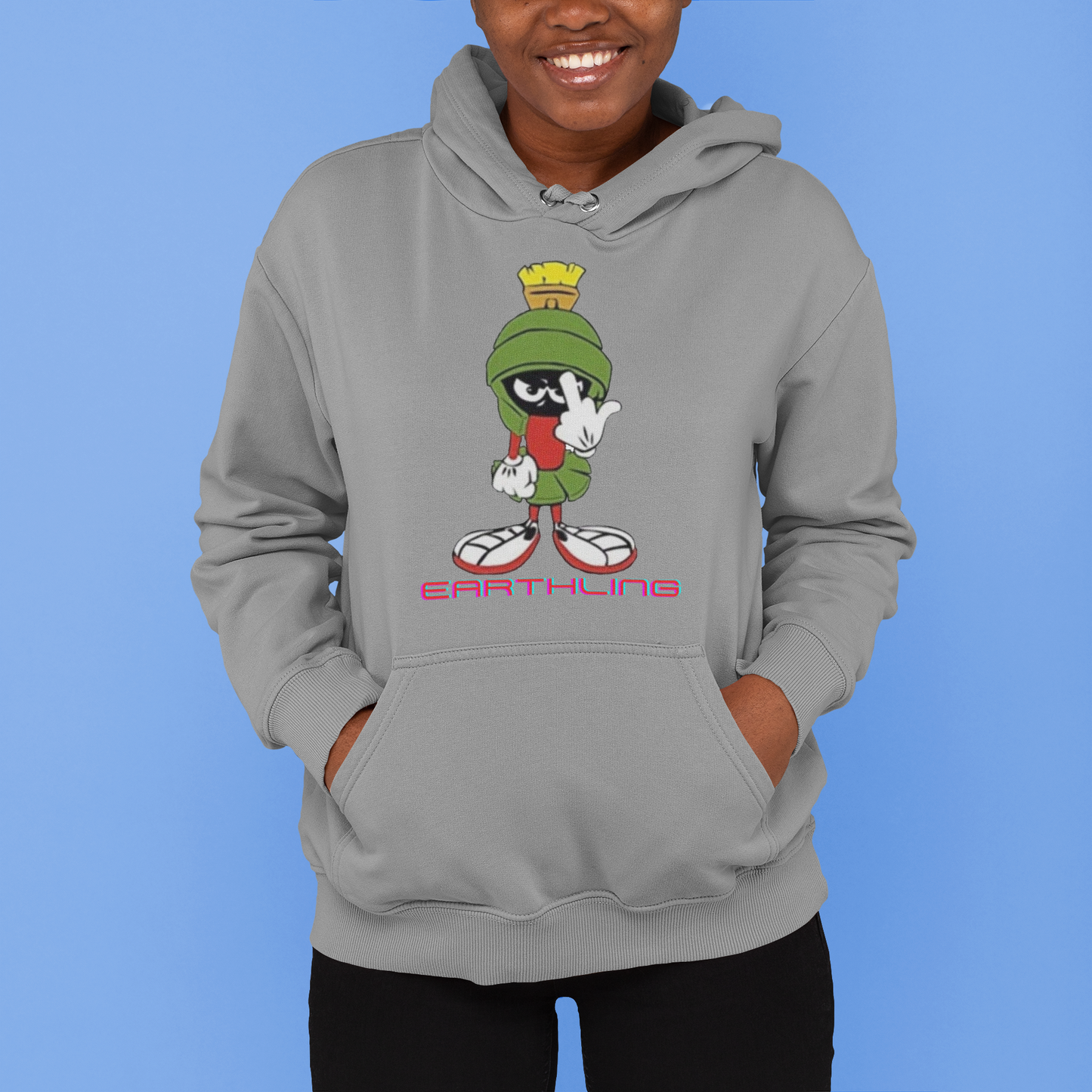 Pullover Hoodie With Funny Design, "Marvin's Earthling"