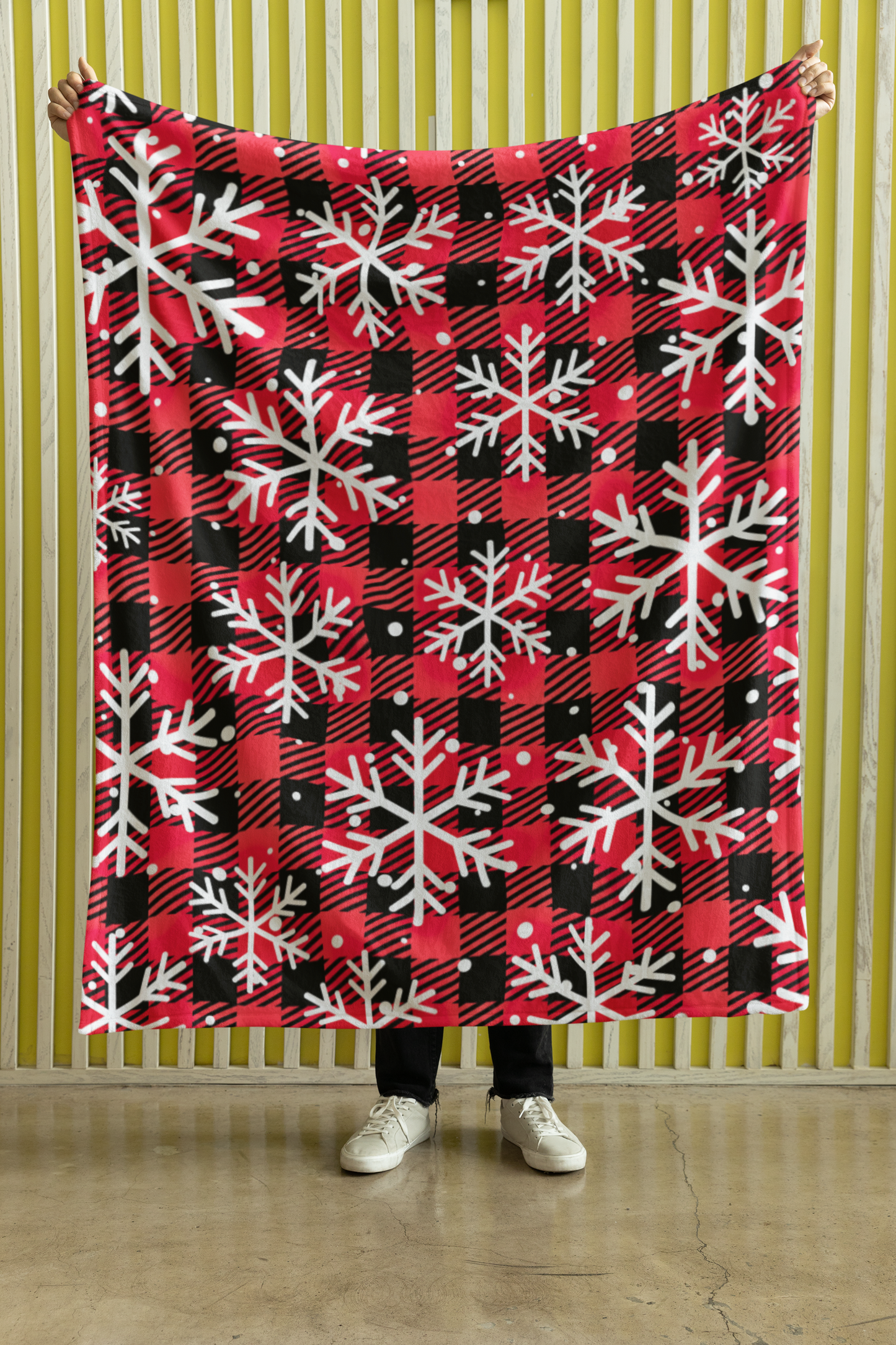 Christmas Plaid Snowflakes Premium Black Sherpa Blanket 50x60