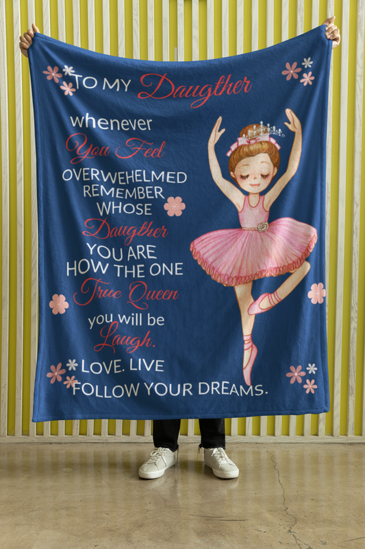 royal premium Black Sherpa Blanket with inspirational message for daughters, featuring a silky smooth royal front and fluffy black Sherpa back.