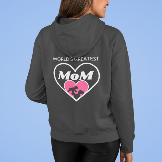 Full Zip Hoodie With Heartfelt Design, "World's Greatest Mom"